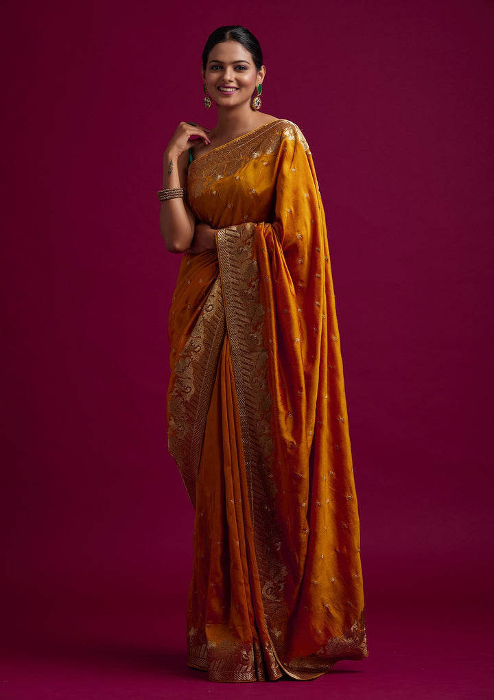 Yellow Zariwork Art Silk Designer Saree - koskii