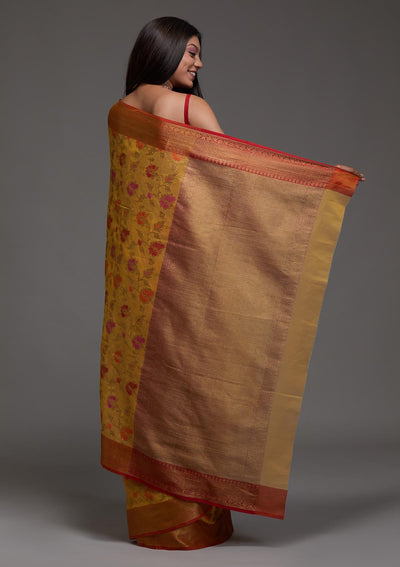 Yellow Zariwork Art Silk Saree-Koskii