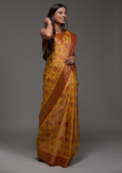 Yellow Zariwork Art Silk Saree-Koskii