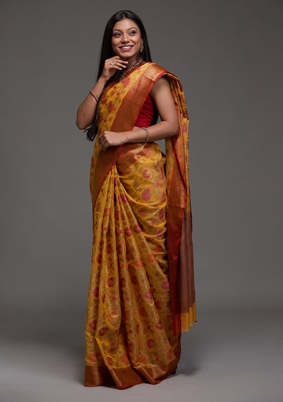 Yellow Zariwork Art Silk Saree-Koskii