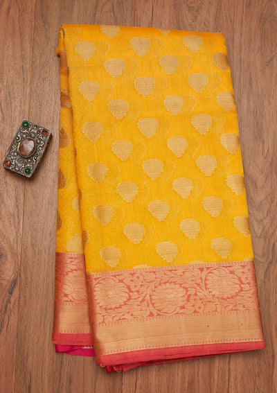 Yellow Zariwork Art Silk Saree- Koskii
