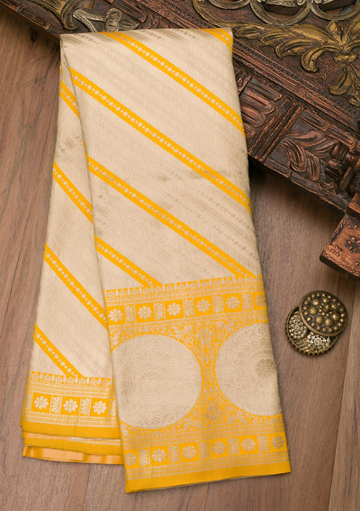 Yellow Zariwork Art Silk Saree-Koskii
