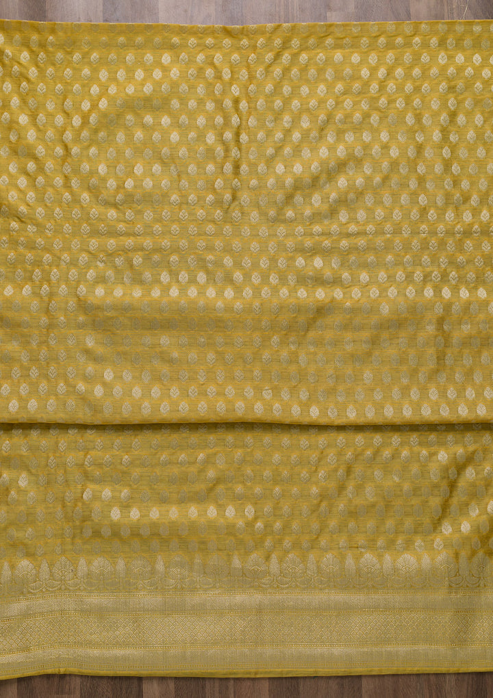 Yellow Zariwork Banarasi Unstitched Salwar Suit-Koskii