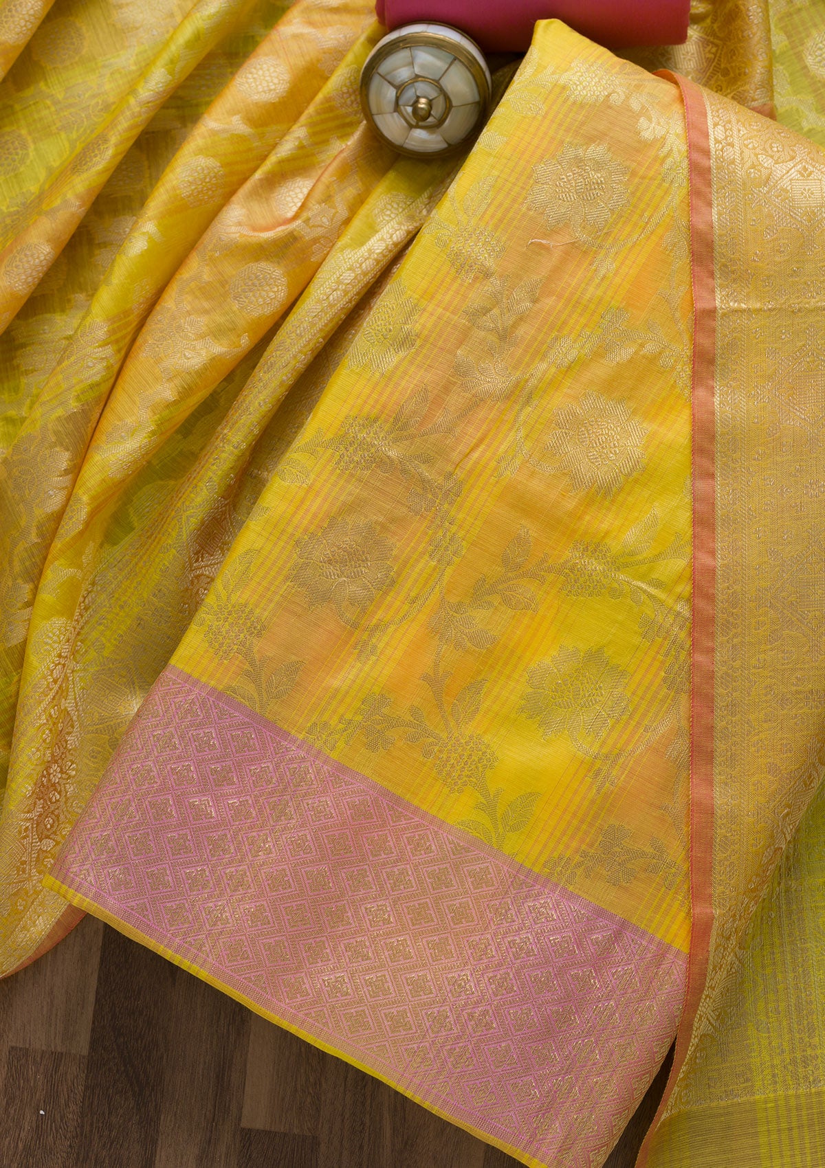 Yellow Zariwork Banarasi Unstitched Salwar Suit-Koskii