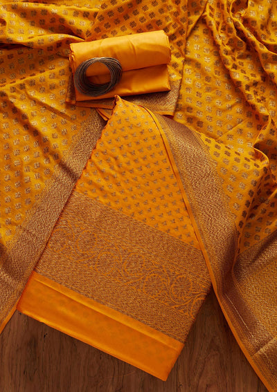 Yellow Zariwork Banarasi Designer Unstitched Salwar Suit - koskii