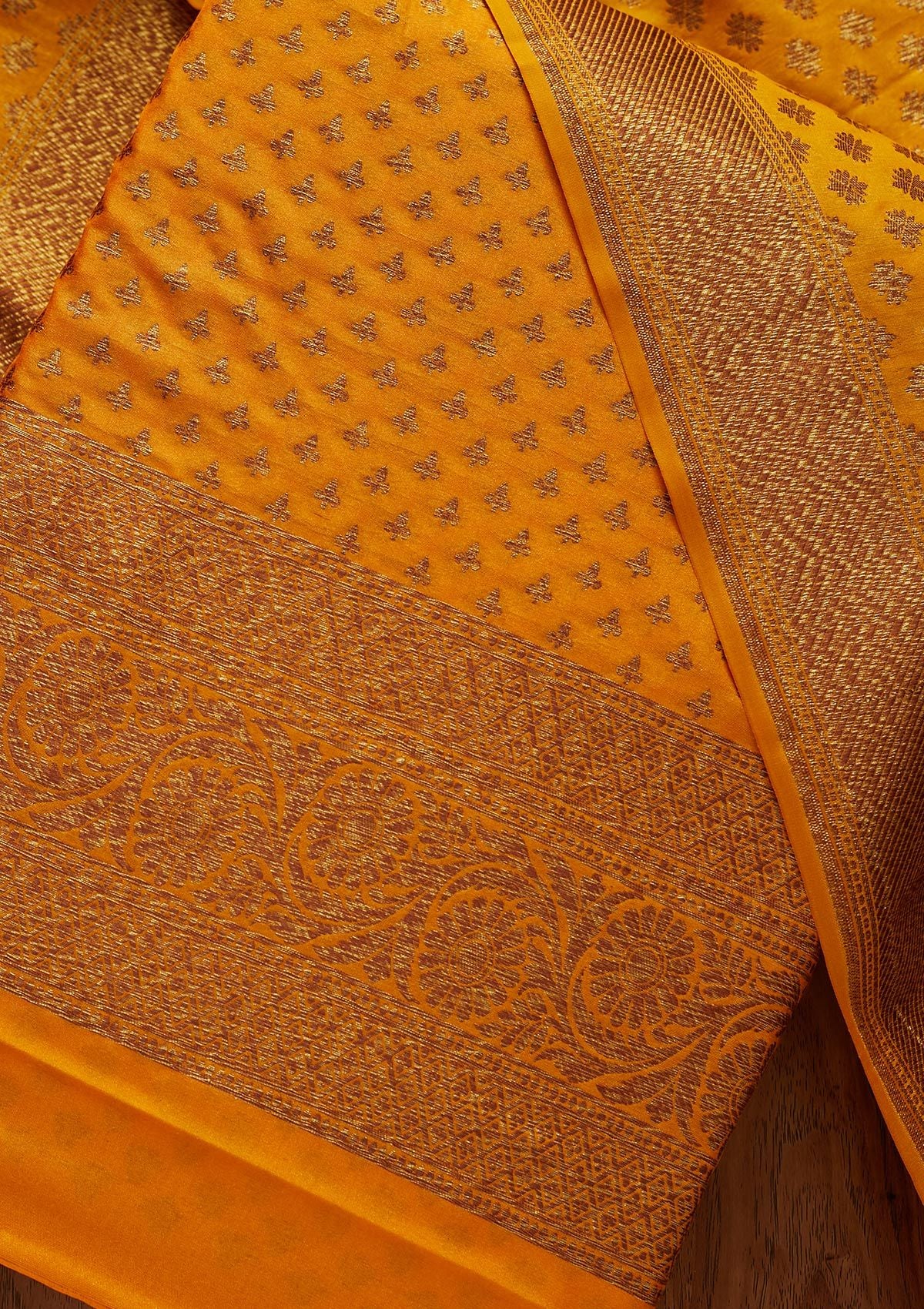 Yellow Zariwork Banarasi Designer Unstitched Salwar Suit - koskii