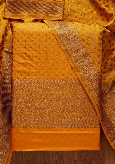 Yellow Zariwork Banarasi Designer Unstitched Salwar Suit - koskii