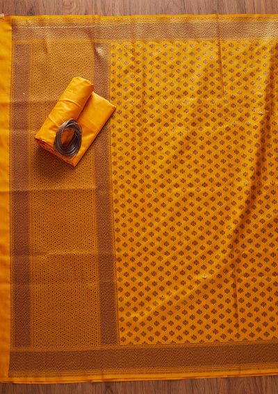 Yellow Zariwork Banarasi Designer Unstitched Salwar Suit - koskii