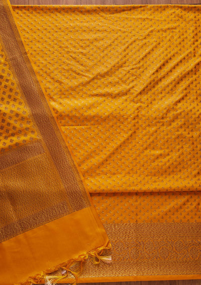 Yellow Zariwork Banarasi Designer Unstitched Salwar Suit - koskii