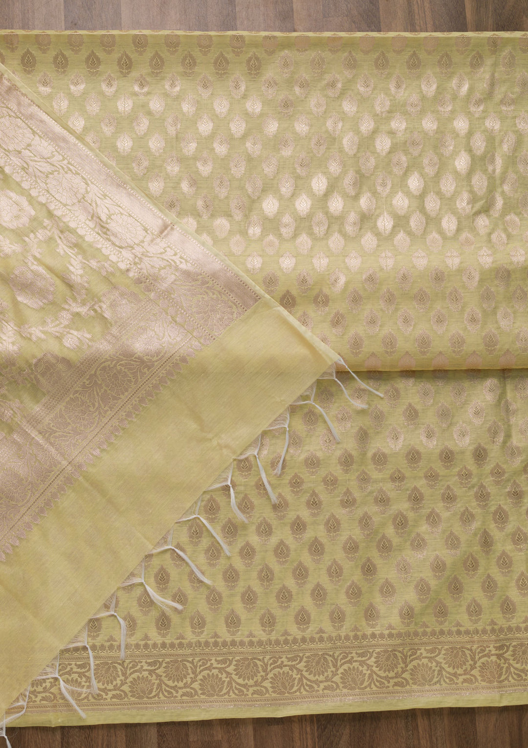 Yellow Zariwork Banarasi Unstitched Salwar Suit-Koskii