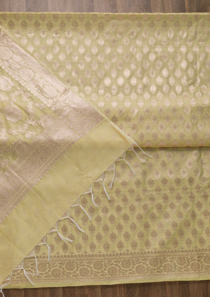 Yellow Zariwork Banarasi Unstitched Salwar Suit-Koskii