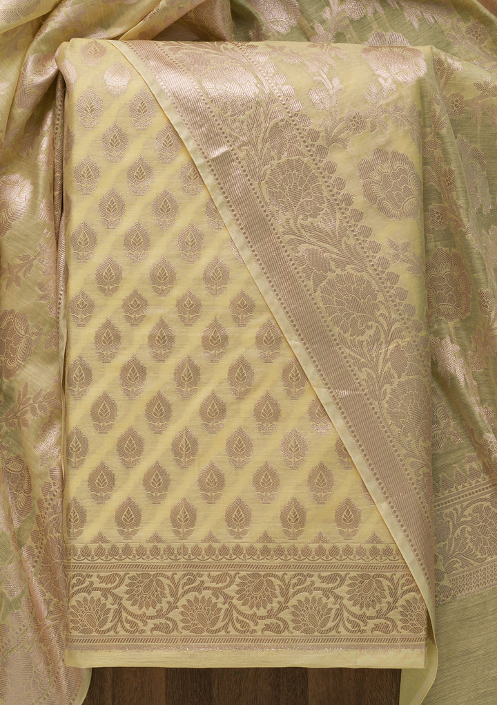 Yellow Zariwork Banarasi Unstitched Salwar Suit-Koskii