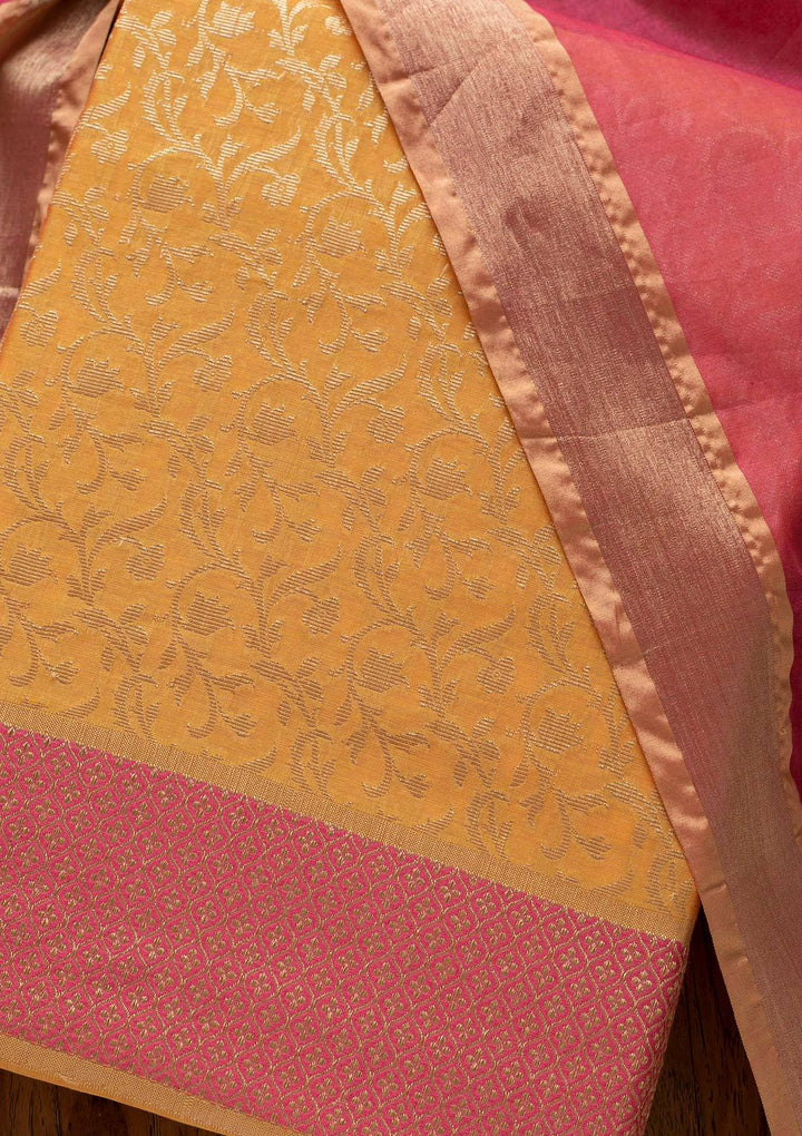 Yellow Zariwork Brocade Designer Unstitched Salwar Suit - Koskii