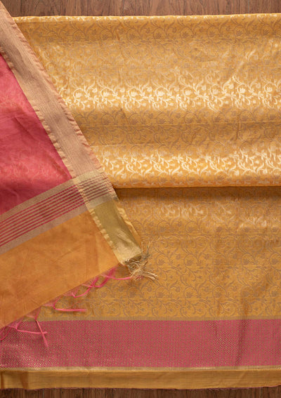 Yellow Zariwork Brocade Designer Unstitched Salwar Suit - Koskii