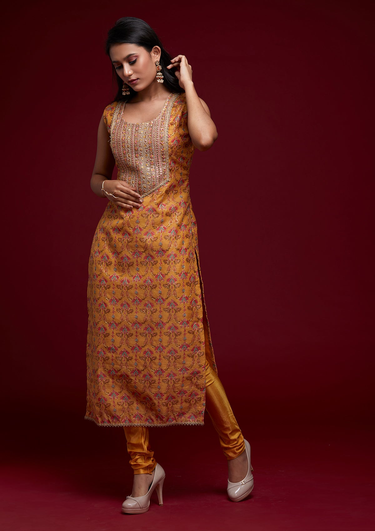 Yellow Zariwork Chanderi Designer Salwar Suit - Koskii