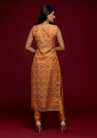 Yellow Zariwork Chanderi Designer Salwar Suit - Koskii