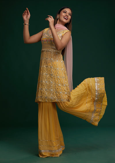 Yellow Zariwork Georgette Designer Salwar Suit - Koskii
