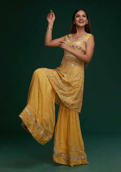 Yellow Zariwork Georgette Designer Salwar Suit - Koskii