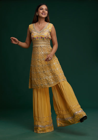 Yellow Zariwork Georgette Designer Salwar Suit - Koskii
