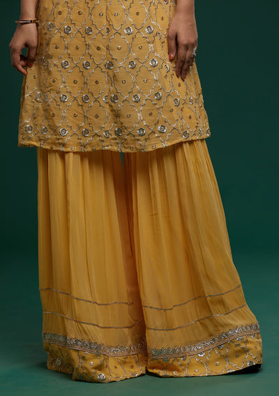 Yellow Zariwork Georgette Designer Salwar Suit - Koskii