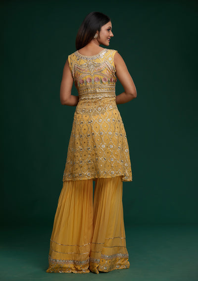 Yellow Zariwork Georgette Designer Salwar Suit - Koskii