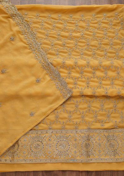 Yellow Zariwork Georgette Unstitched Salwar Suit-Koskii