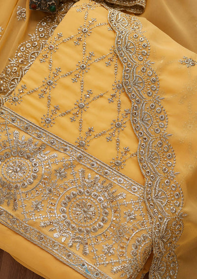 Yellow Zariwork Georgette Unstitched Salwar Suit-Koskii