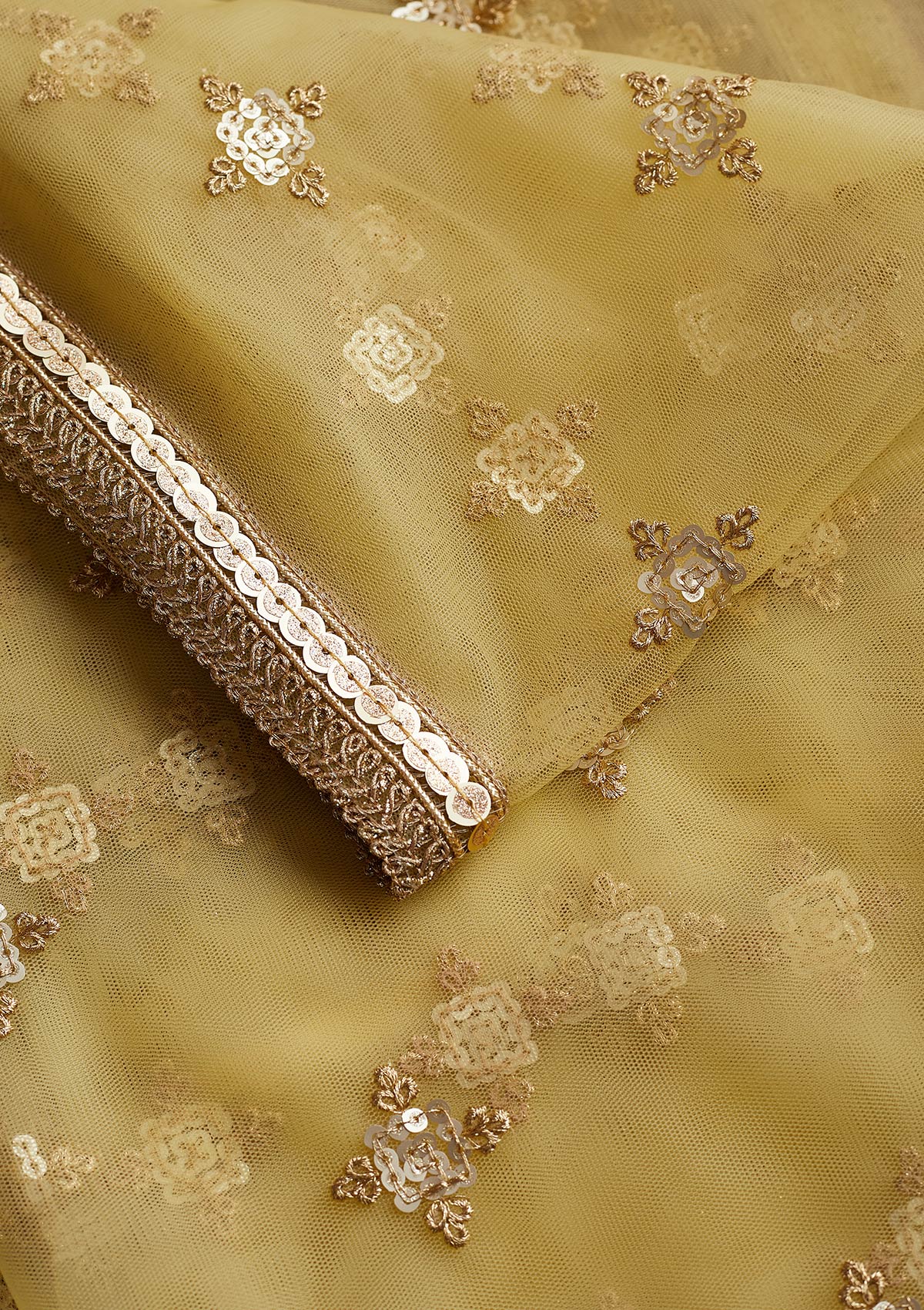 Yellow Zariwork Net Readymade Dupatta-Koskii