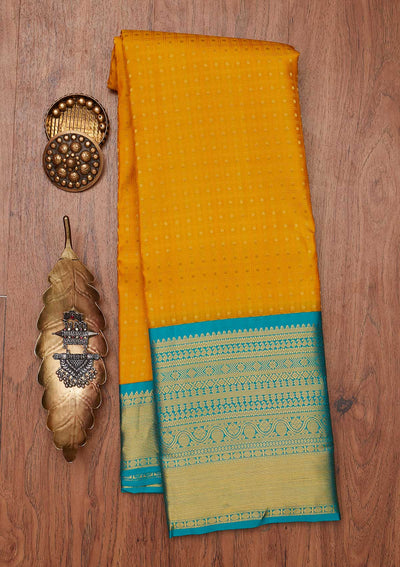 Yellow Zariwork Pure Silk Designer Unstitched Saree - Koskii