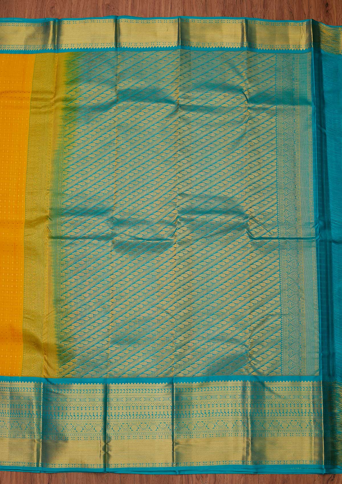 Yellow Zariwork Pure Silk Designer Unstitched Saree - Koskii