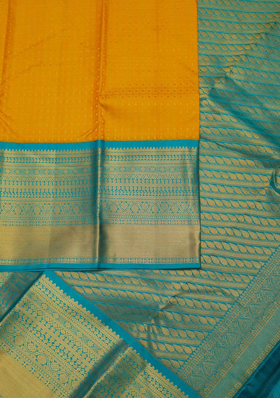 Yellow Zariwork Pure Silk Designer Unstitched Saree - Koskii