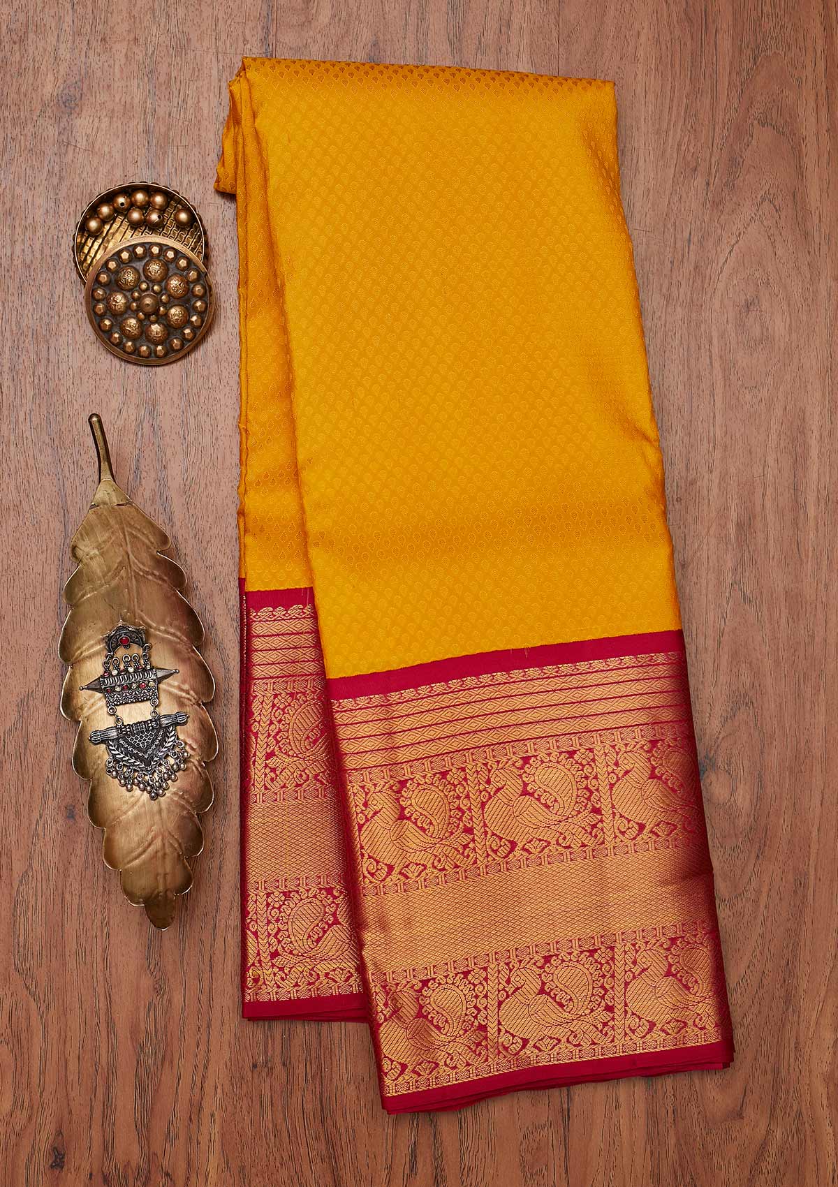 Yellow Zariwork Pure Silk Designer Unstitched Saree - Koskii