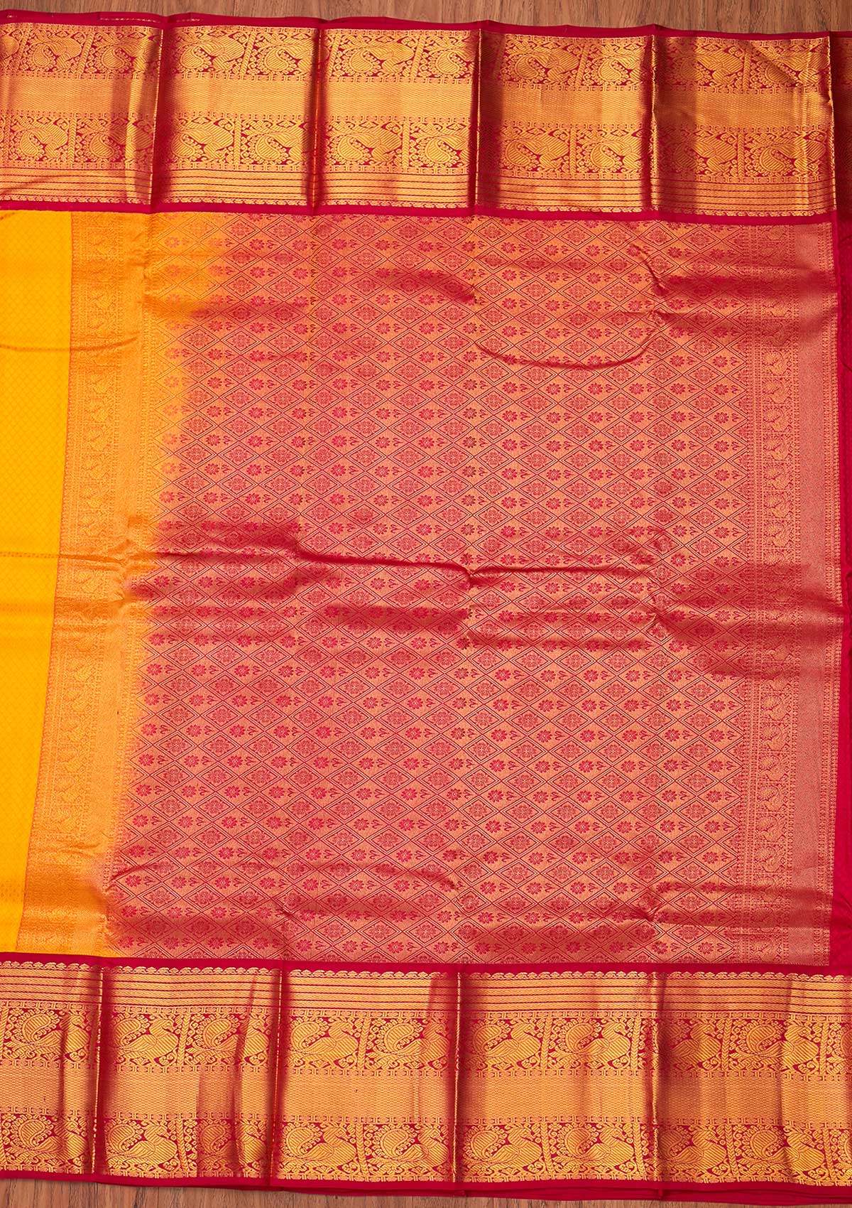 Yellow Zariwork Pure Silk Designer Unstitched Saree - Koskii