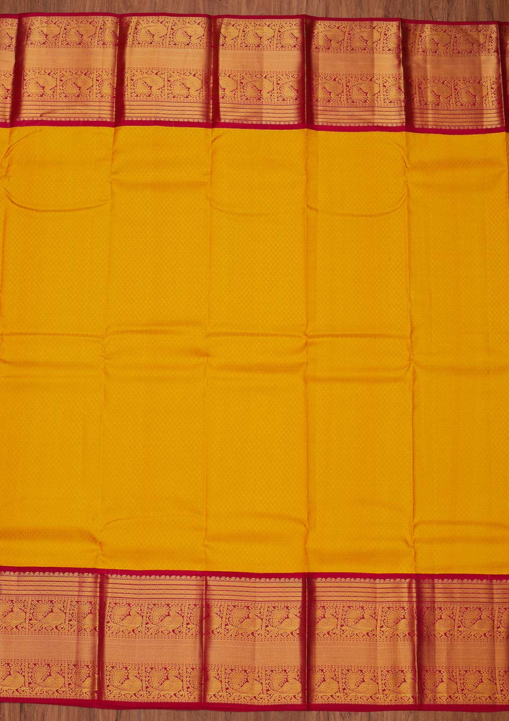 Yellow Zariwork Pure Silk Designer Unstitched Saree - Koskii