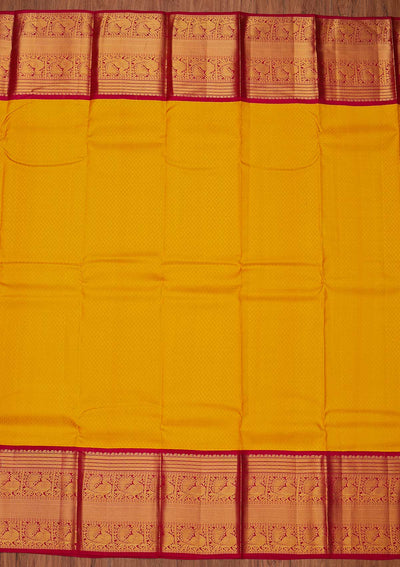 Yellow Zariwork Pure Silk Designer Unstitched Saree - Koskii