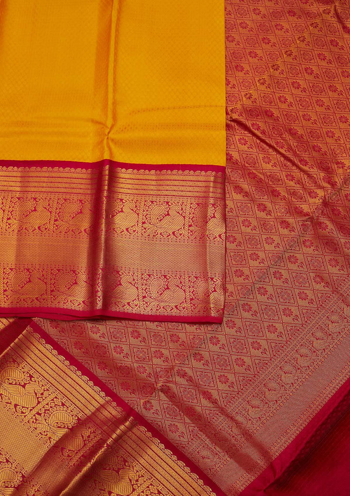 Yellow Zariwork Pure Silk Designer Unstitched Saree - Koskii
