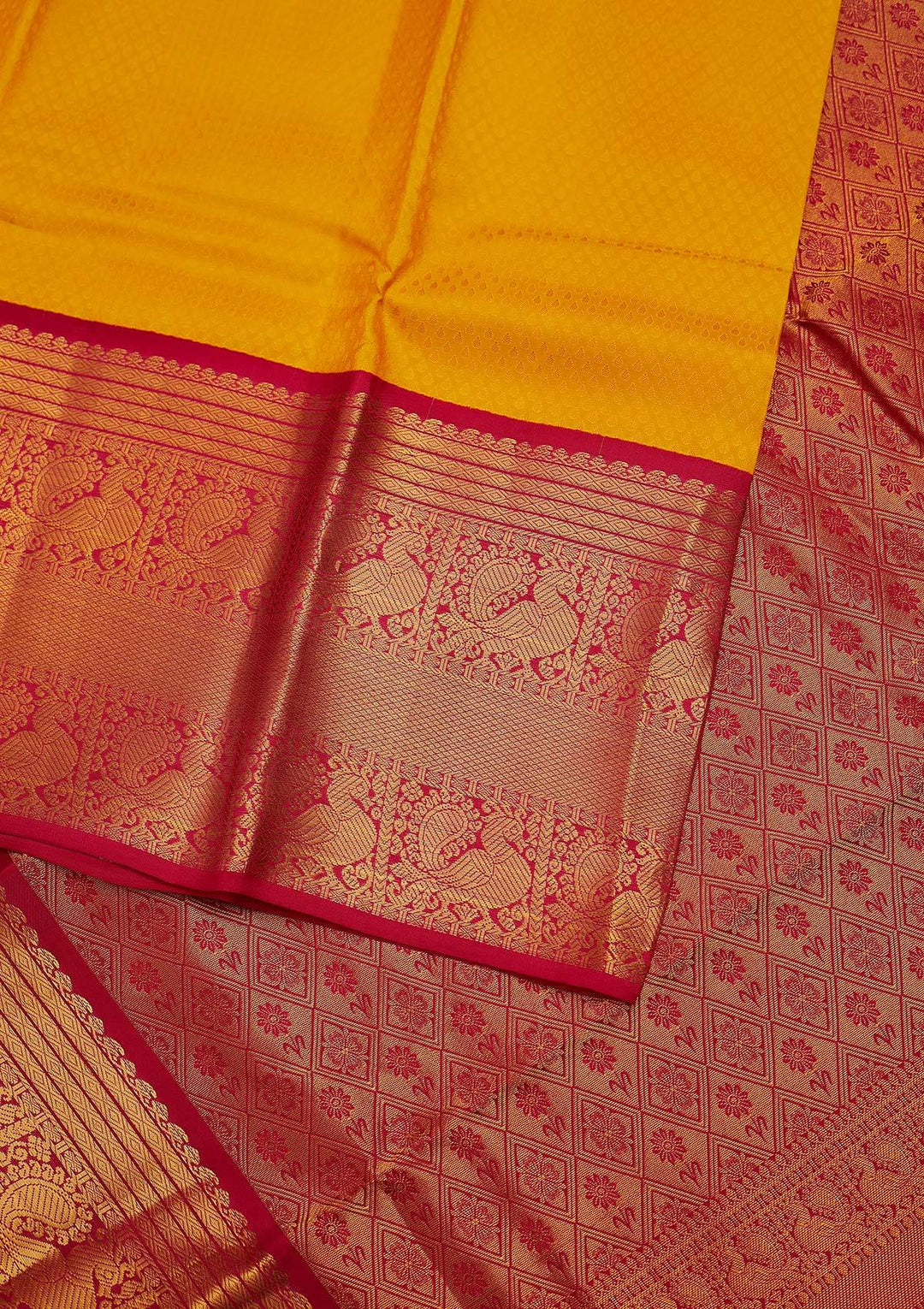 Yellow Zariwork Pure Silk Designer Unstitched Saree - Koskii