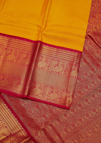 Yellow Zariwork Pure Silk Designer Unstitched Saree - Koskii