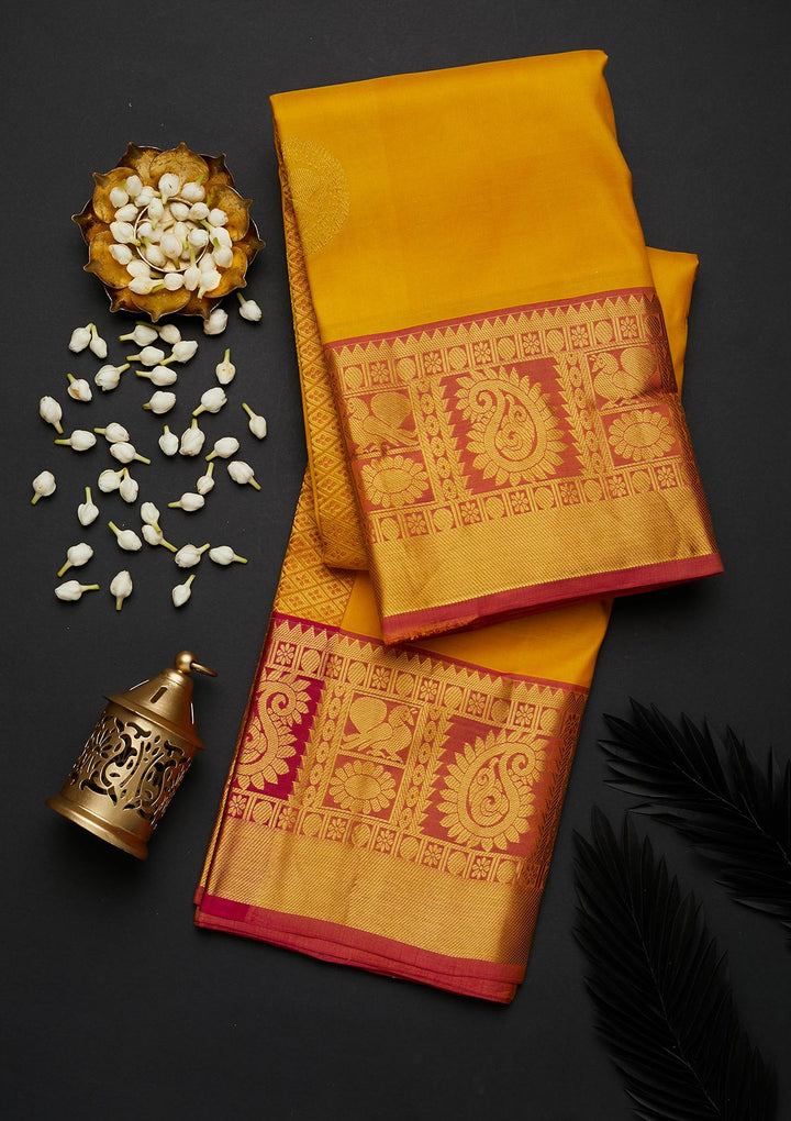 Yellow Zariwork Pure Silk Designer Saree - Koskii