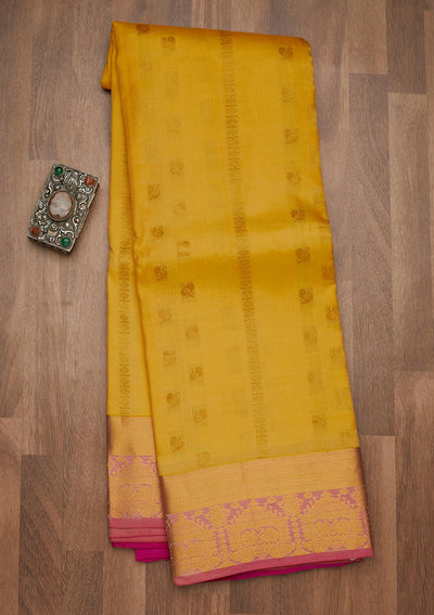 Yellow Zariwork Pure Silk Saree-Koskii