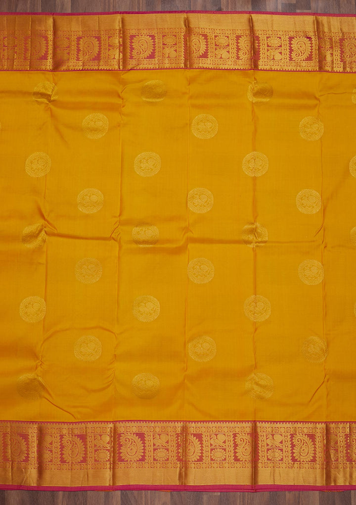 Yellow Zariwork Pure Silk Saree-Koskii