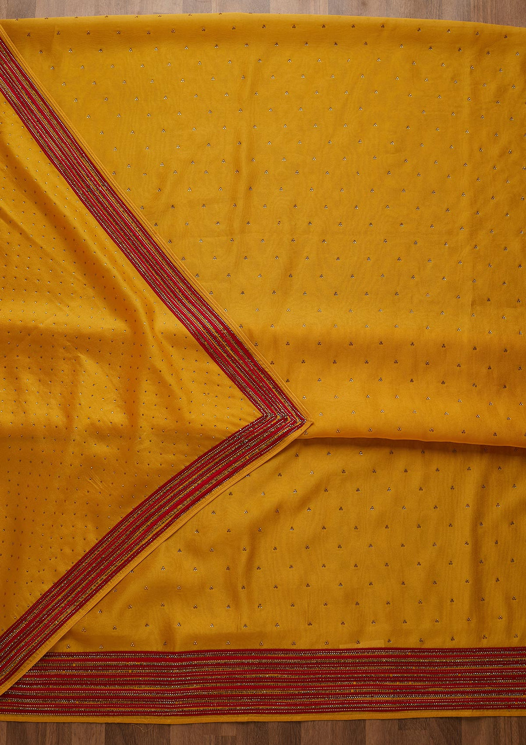 Yellow Zariwork Raw Silk Unstitched Salwar Suit-Koskii