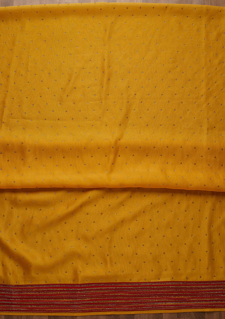 Yellow Zariwork Raw Silk Unstitched Salwar Suit-Koskii