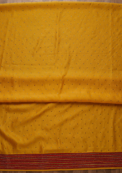 Yellow Zariwork Raw Silk Unstitched Salwar Suit-Koskii