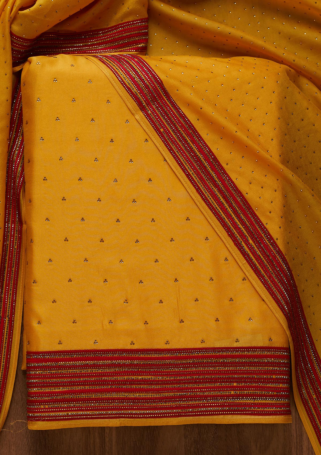 Yellow Zariwork Raw Silk Unstitched Salwar Suit-Koskii
