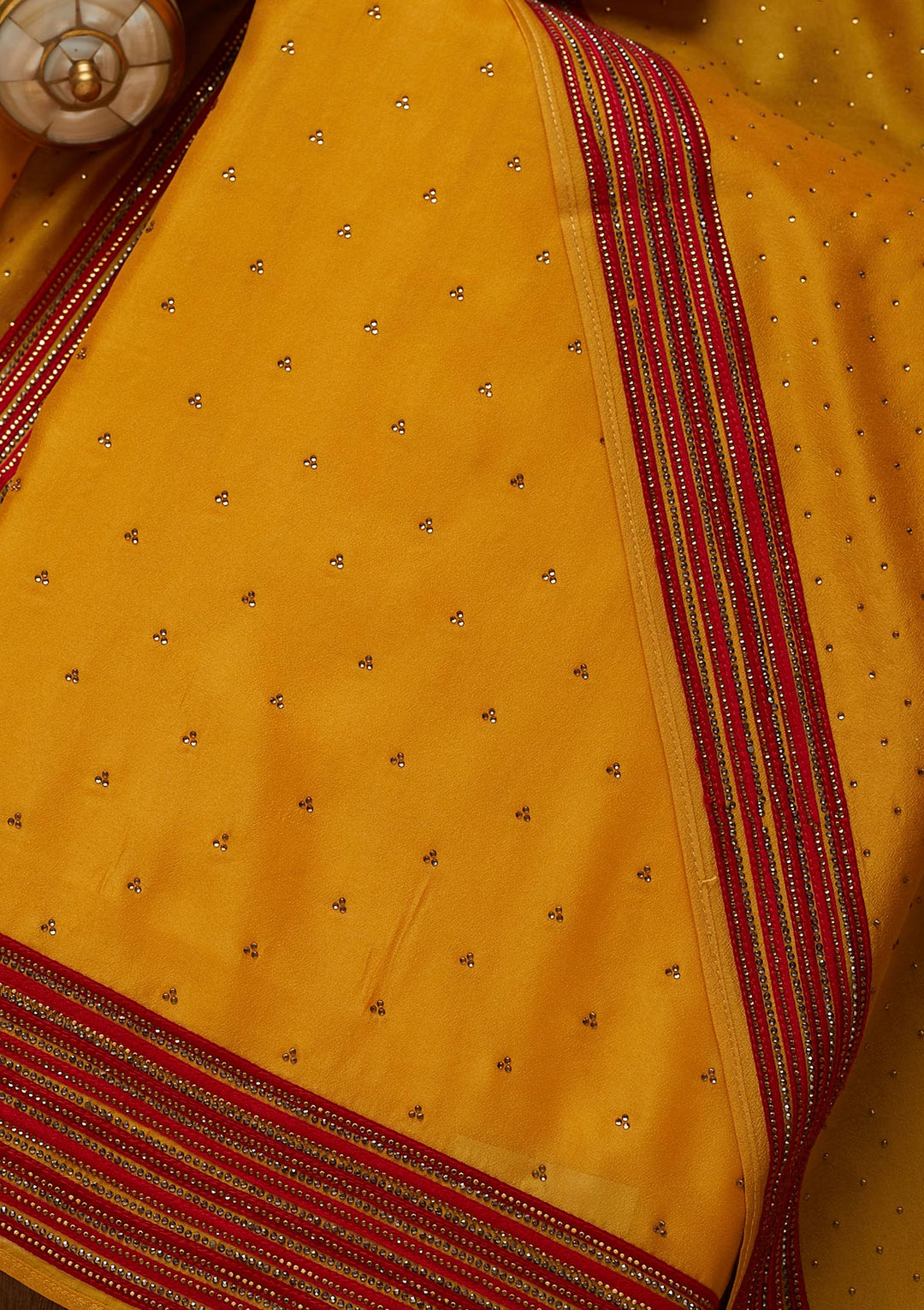 Yellow Zariwork Raw Silk Unstitched Salwar Suit-Koskii