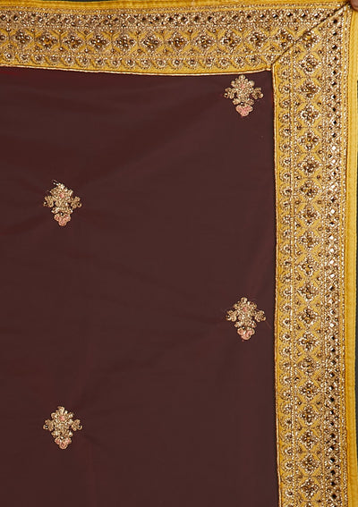 Yellow Zariwork Satin Designer Semi-Stitched Lehenga - koskii