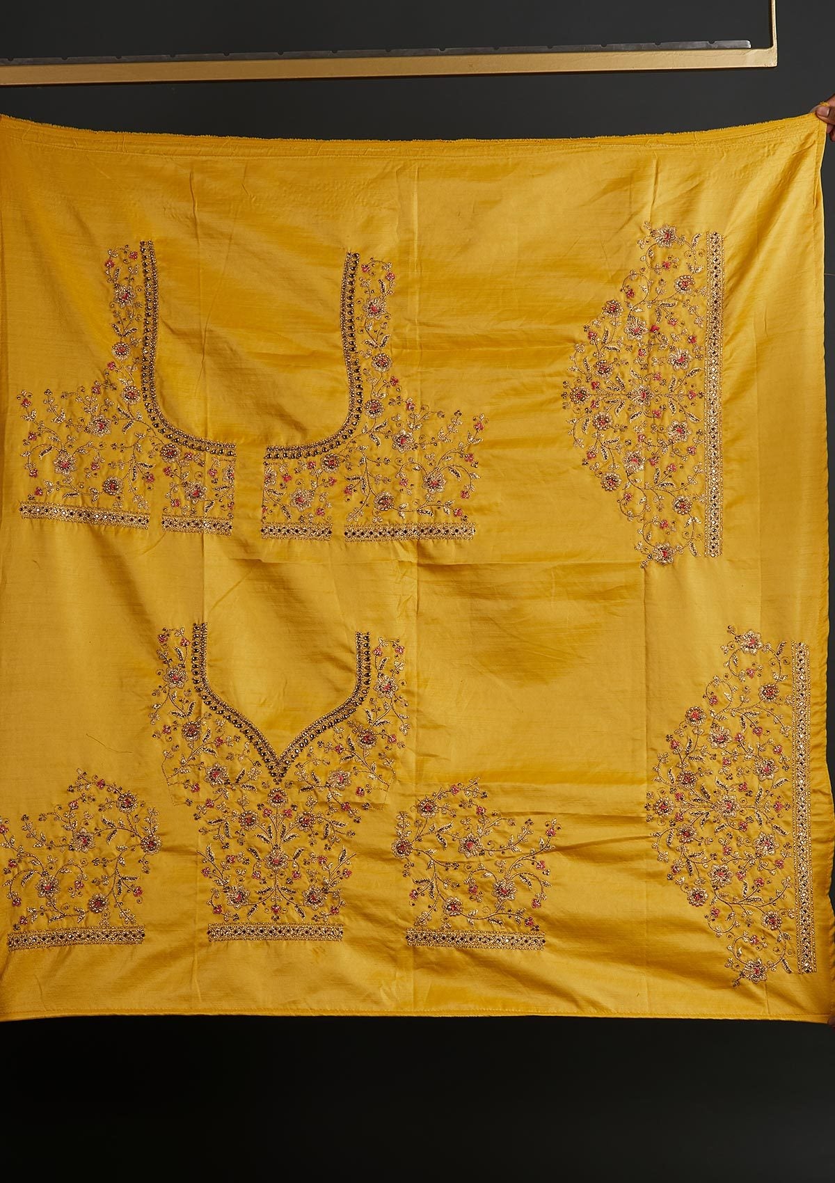 Yellow Zariwork Satin Designer Semi-Stitched Lehenga - koskii