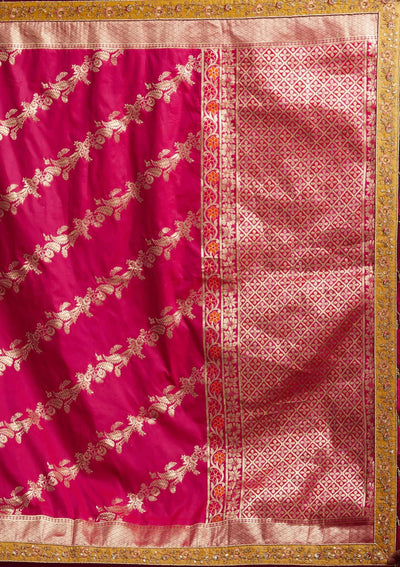 Yellow Zariwork Shimmer Designer Semi-Stitched Lehenga - koskii