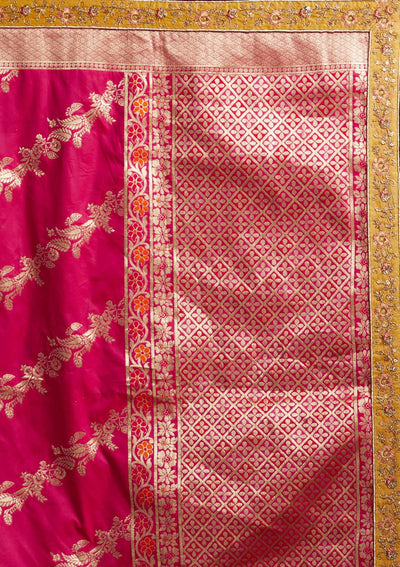 Yellow Zariwork Shimmer Designer Semi-Stitched Lehenga - koskii
